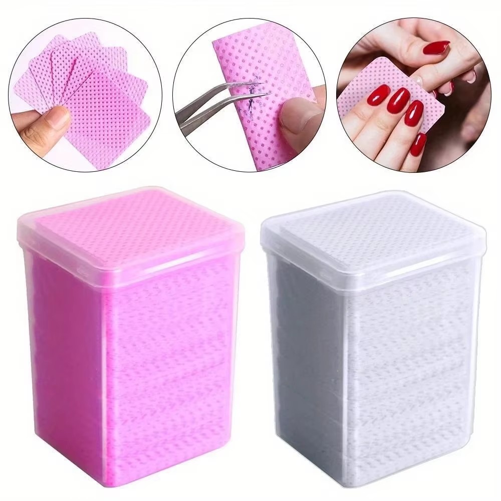 Gel Nail Polish - 200 ชิ้น แผ่นเช็ดทำความสะอาดเล็บสีชมพูแบบไม่เป็นขุย สำหรับล้างเล็บเจล UV และกาว