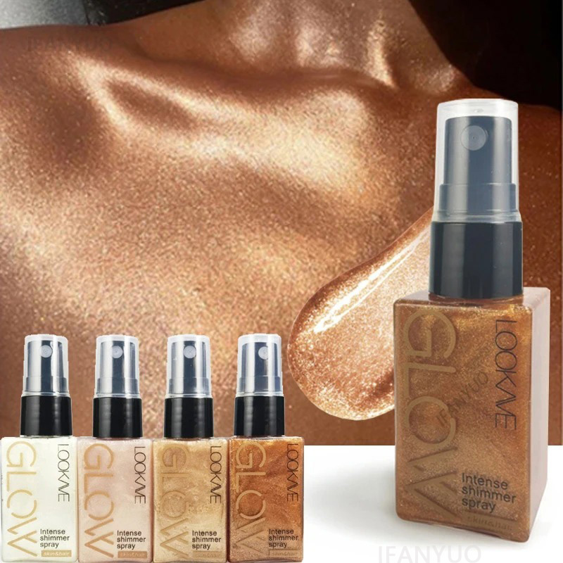Body Shimmer Lotion - สเปรย์กลิตเตอร์ประกายมุก น้ำมันฉีดผิวเปล่งประกายยาวนาน สีทองบรอนซ์ คอนทัวร์ ปรับผิวหน้าและผิวกายให้สว่างสดใส ไฮไลท์เตอร์แบบน้ำ