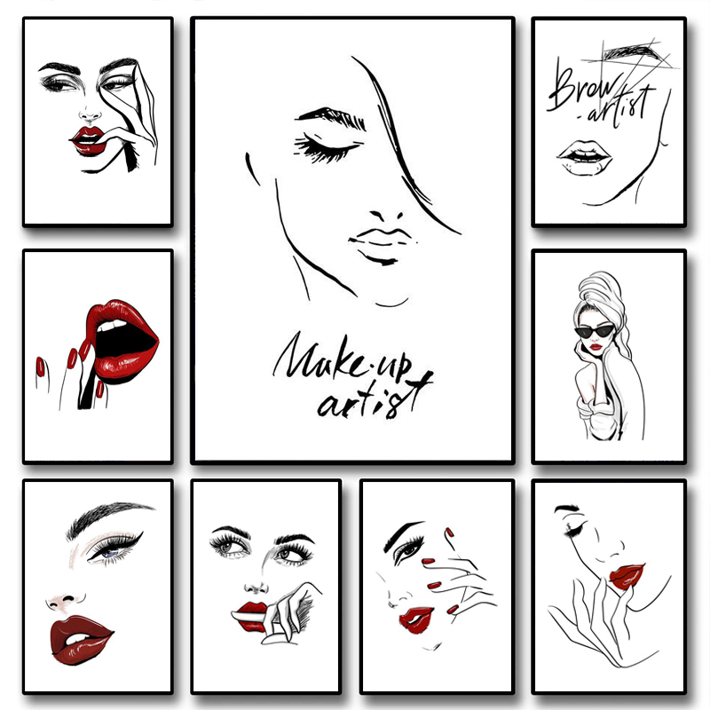 Beauty Makeup Hd - โปสเตอร์แต่งหน้าแฟชั่น ภาพผู้หญิงสวยเซ็กซี่ คำคมศิลปะติดผนัง สไตล์นอร์ดิก ขนตา ริมฝีปากสีแดง