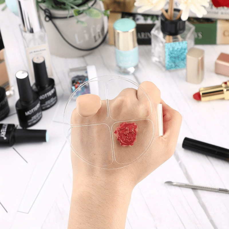 Beauty Makeup Tools - แผ่นผสมสีอะคริลิคทรงกลมสี่ช่อง, อุปกรณ์แต่งหน้ารองพื้นแบบน้ำ, เหมาะสำหรับบุคคลทั่วไปและร้านเสริมสวย
