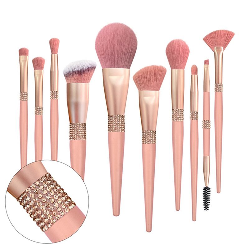Beauty Makeup Filter - ชุดแปรงแต่งหน้า 10 ชิ้น สีแดงปะการัง ขนแปรงนุ่ม สำหรับแต่งตา